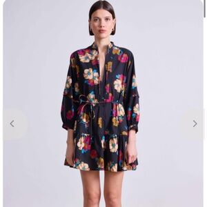 NWT Apiece Apart Black Floral Tie-Waist Dress